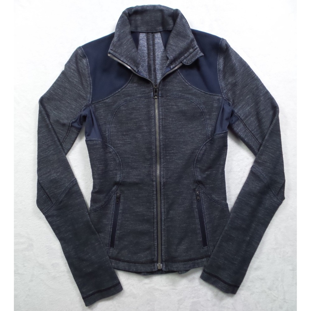 Lululemon Jacket Womens Size 4 Blue Forme Slub Denim Inkwell Full Zip Athleisure